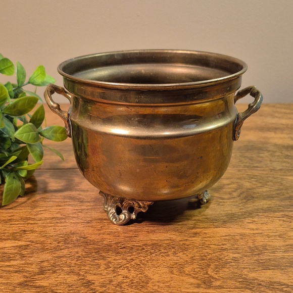 Vintage Other - VINTAGE French Country Style Brass Footed Planter Pot with Handles